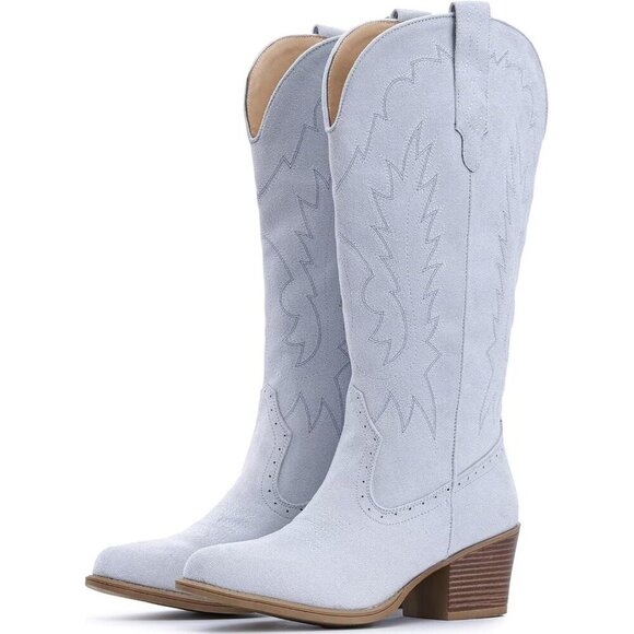 Shoes - Women's Blue IUV Cowboy Boots Western Mid Calf Snip Toe Heel Cowgirl Boots
